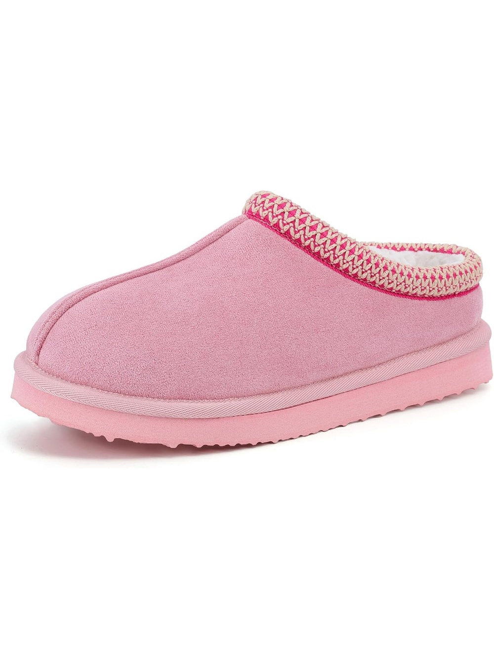 Women's Pink Closed Toe Non Slip Classic Fuzzy Mule Clogs Ankle Slipper